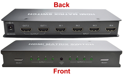 4x2 Port HDMI Matrix Switch - Labelled Front and Back